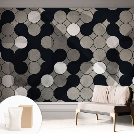 Papier peint intissé décoratif pour salon chambre et cuisine Facile à poser avec colle Cercles géométriques 312x219 cm