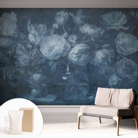 Papier peint intissé décoratif pour salon chambre et cuisine Facile à poser avec colle Composition florale 312x219 cm