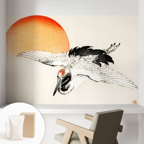 Papier peint intissé décoratif pour salon chambre et cuisine Facile à poser avec colle Grue élégante 104x70 cm