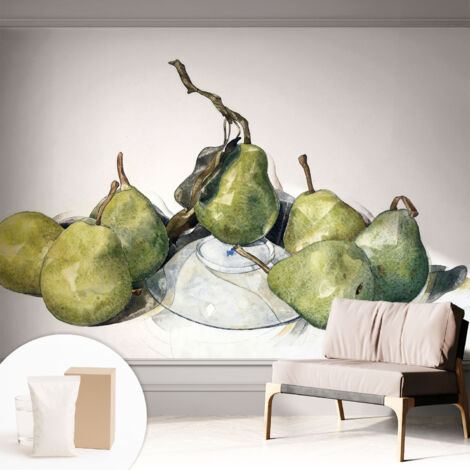 Papier peint intissé décoratif pour salon chambre et cuisine Facile à poser avec colle Poires à l'aquarelle 312x219 cm