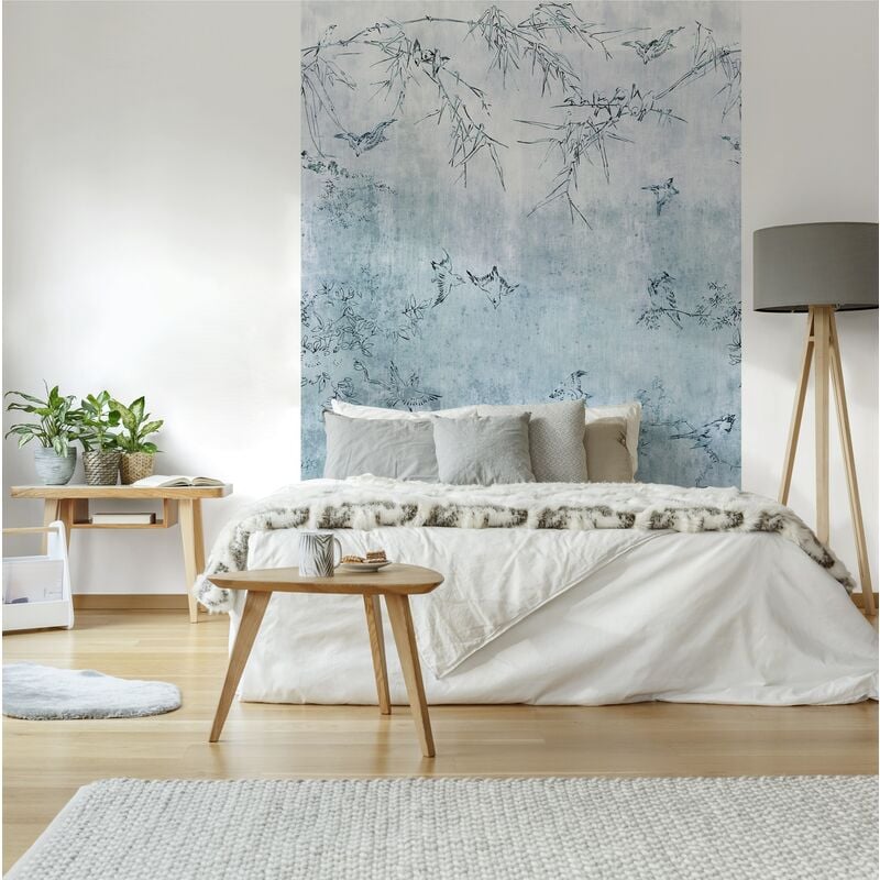 Papier peint panoramique Oiseaux Japonais 186 x 280cm Bleu