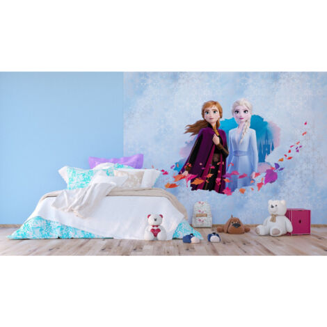 Papier Peint Intissé - Disney La Reine des Neiges 2 - modèle Anna et Elsa sur fond bleu 360 cm x 270 cm - Multicolor