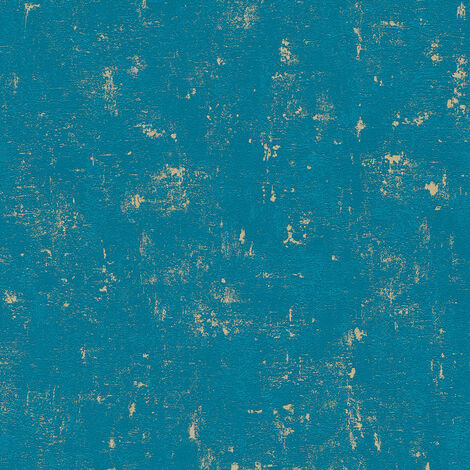 Papier peint intissé doré pour couloir et chambre | Papier peint bleu et jaune aspect crépi | Tapisserie bleu et jaune pour cuisine - 10,05 x 0,53 m