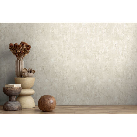 Papier peint intissé Effet béton Beige, Crème - 10,05 x 0,53 m