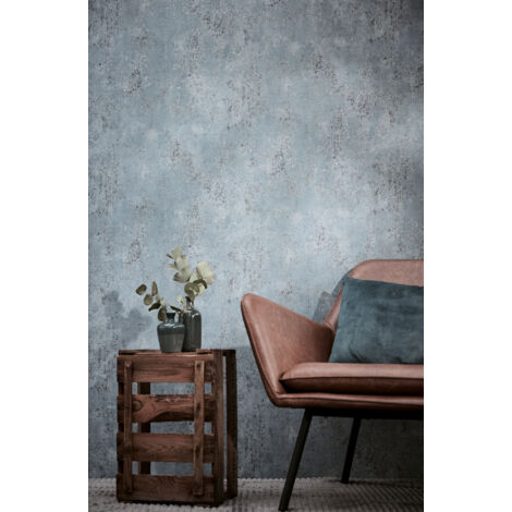 Papier peint intissé Effet béton Bleu, Gris - 10,05 x 0,53 m