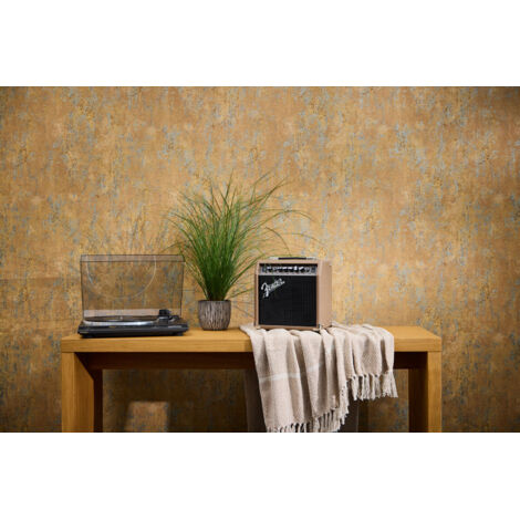Papier peint intissé Effet béton Jaune, Or, Orange - 10,05 x 0,53 m