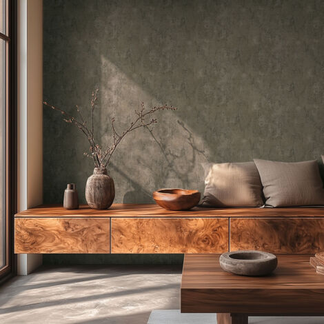 Papier peint intissé Effet béton Marron, Gris - 10,05 x 0,53 m