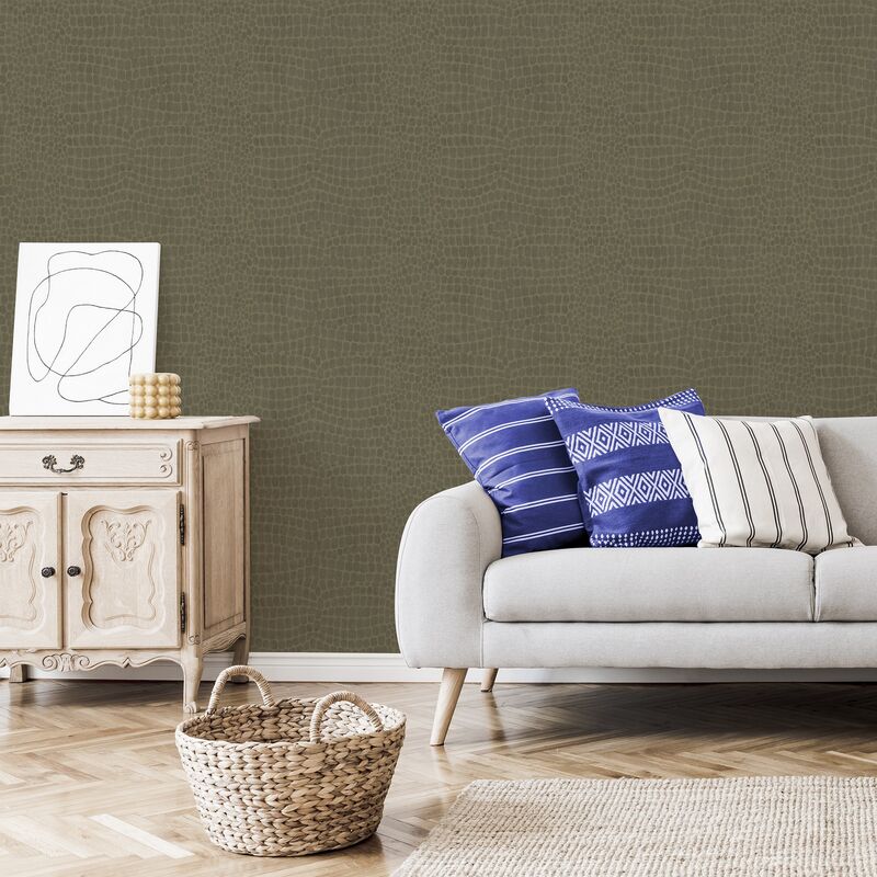 Papier peint intissé Effet croco 1005 x 52cm Vert kaki
