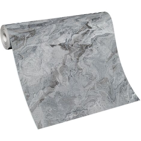 Papier peint intissé effet marbre gris – Résistant à la lumière – Application directe sans trempage – Pour cuisine et salon – Erismann