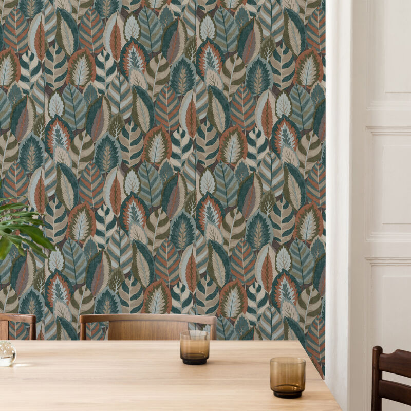 Superfresco Easy - Papier peint intissé Feuillage Arty 1005 x 52cm Vert, rouille