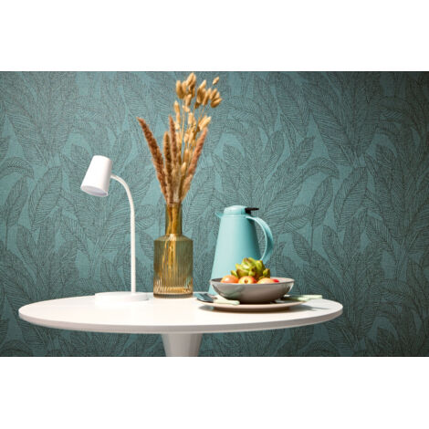 Papier peint intissé feuille et palmier, style jungle et tropical aux tons bleu et vert - 10,05 x 0,53 m