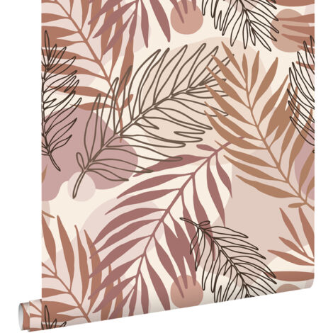 Papier peint intissé feuilles beige et vieux rose – Dimensions 50 x 900 cm – Écologique et facile à poser – Pour chambre et salon – Estahome