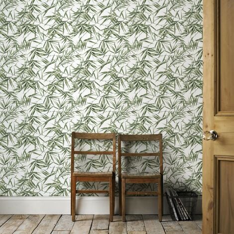 Papier peint intissé Feuilles de Bambou 1005 x 52cm Vert, Blanc - vert blanc