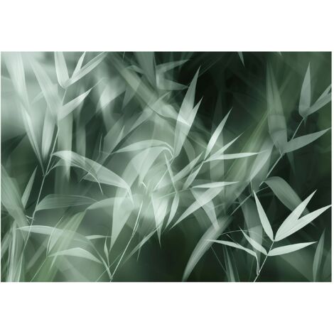 Papier peint intissé feuilles vertes sur fond noir, résistant à l'abrasion – 200 x 140 cm Wallarena