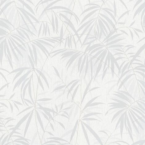 Papier peint intissé fleuri blanc et gris – Motif floral pour salon et cuisine – Largeur 53cm – Longueur 10,05m – Bonne résistance à la lumière – Bricoflor