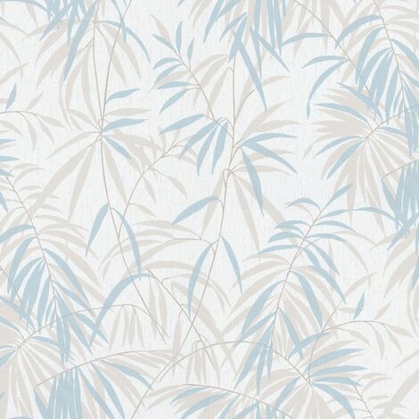 Papier peint intissé fleuri blanc turquoise beige – 53cm x 10,05m – Résistant à la lumière – Pour cuisine et chambre – Bricoflor
