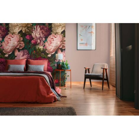 Papier peint intissé Fleuri Rose, Rouge - 1,59 x 2,8 m