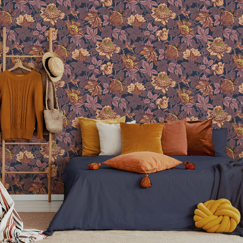 Papier peint intissé Fleurs 1005 x 52cm Parme, orangé, ocre