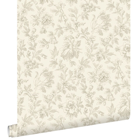 Papier peint intissé fleurs élégantes marron – 53cm x 10,05m – Écologique et facile à poser – Pour chambre et salon – Estahome