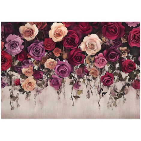 Papier peint intissé fleurs roses vintage – 150 x 105 cm Wallarena