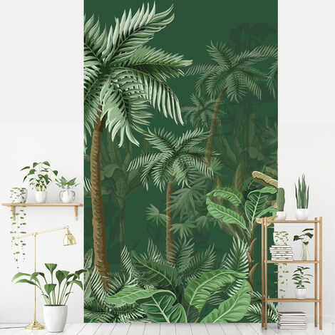 Papier Peint Intissé Forêt Tropicale, Vert Foncé, 250 cm X 150 cm, Panoramique, Décor Mural