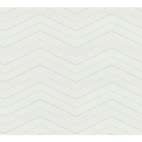 Papier peint intissé graphique blanc Tapisserie motif en zigzag Papier peint moderne 10,05 x 0,53 m à peindre idéal pour couloir
