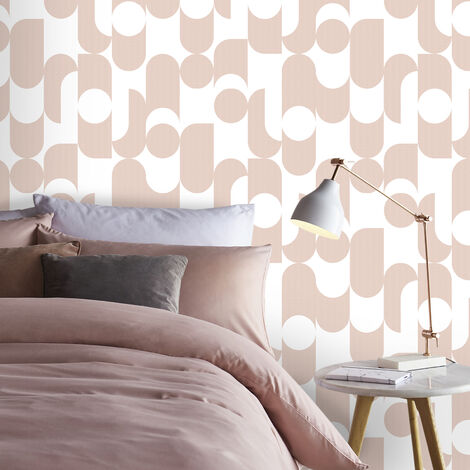 Papier peint intissé Graphisme années 70 1005 x 52cm Rose, blanc - rose