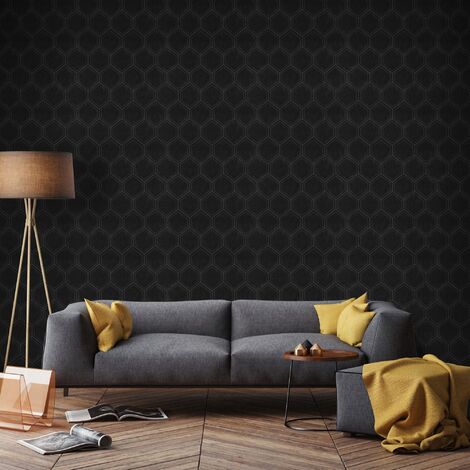 Papier peint intissé Hexagone Alvéoles 1000 x 53cm Noir