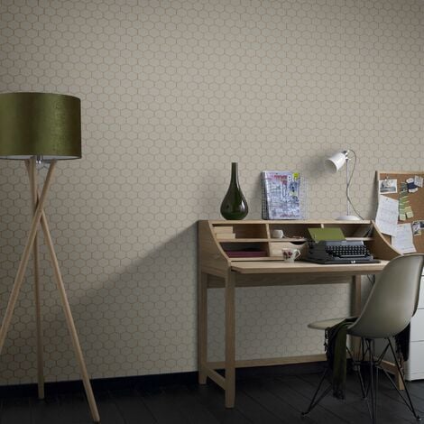Papier peint intissé Hexagone Geo 1005 x 52cm Taupe, cuivre
