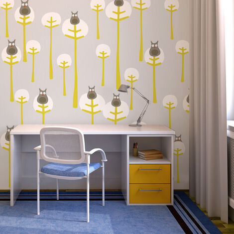 Papier peint intissé Hiboux pour enfant, 270 cm X 250 cm, Déco murale colorée, Style stylisé, Idéal pour chambre d'enfant.