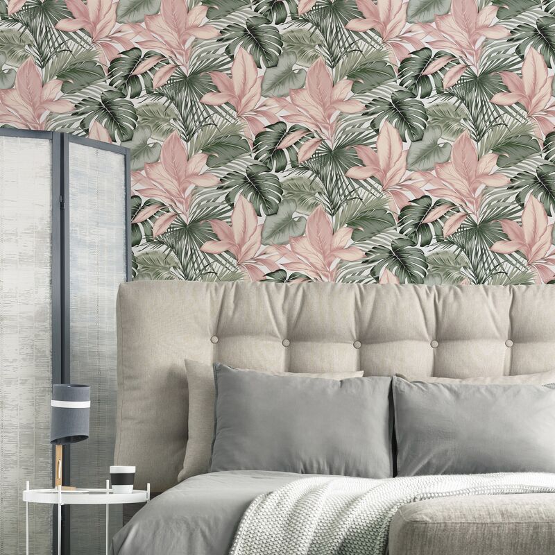 Papier peint intissé Indra Eucalyptus 1005 x 52cm Vert, rose