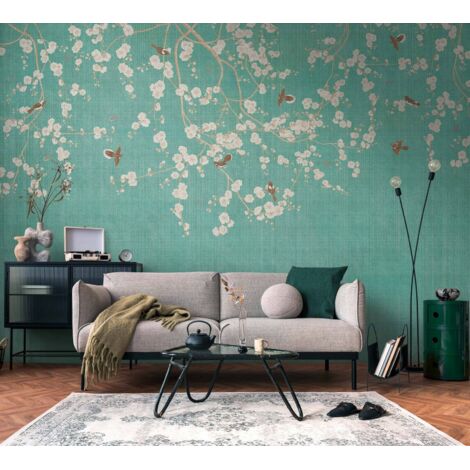 Papier peint intissé Japonais & asiatique Beige, Bleu, Crème - 3,71 x 2,8 m