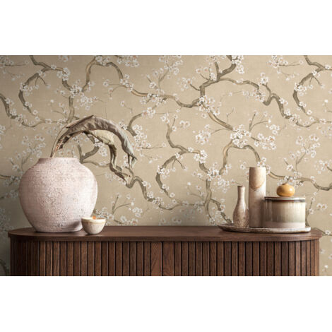 Papier peint intissé Japonais & asiatique Beige, Crème - 10,05 x 0,53 m
