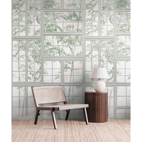 Papier peint intissé Japonais & asiatique Gris, Vert, Blanc - 1,59 x 2,8 m