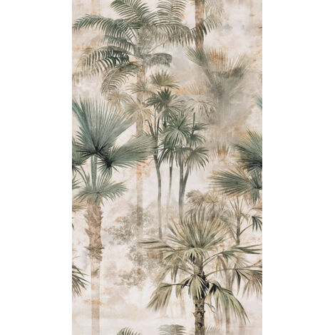 Papier peint intissé Jungle & Tropical Beige, Crème, Vert - 1,59 x 2,8 m