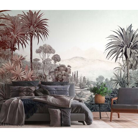 Papier peint intissé Jungle & Tropical Bleu, Marron, Multicolore - 3,71 x 2,8 m