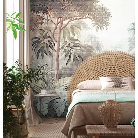 Papier peint intissé Jungle & Tropical Bleu, Marron, Multicolore - 3,71 x 2,8 m