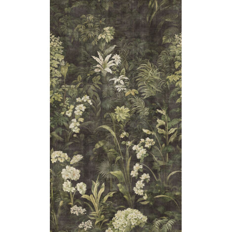 Papier peint intissé Jungle & Tropical Crème, Gris, Vert, Noir - 1,59 x 2,8 m
