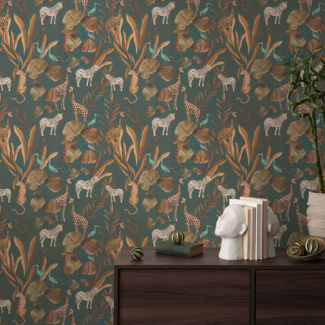 Papier peint intissé Jungle & Tropical Marron, Vert - 10,05 x 0,53 m