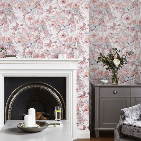 Papier peint intissé Laura Ashley Birtle Blush 1005 x 52cm Pêche, vert d'eau - Multicolore