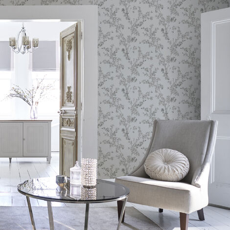 Papier peint intissé Laura Ashley Fleurs Forsythia Steel 1005 x 52cm Gris