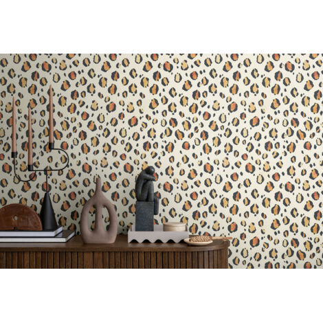Papier peint intissé Léopard Beige, Beige, Crème, Marron, Noir - 10,05 x 0,53 m