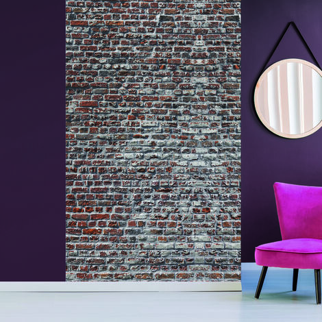Papier peint intissé loft industriel, brique rouge, 250 cm X 150 cm