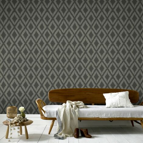 Papier peint intissé Losanges Ikat 1005 x 52cm Gris