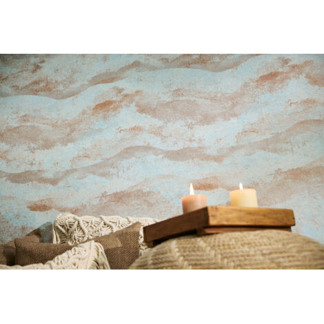 Papier peint intissé Marbre Bleu, Marron, Bronze - 10,05 x 0,53 m