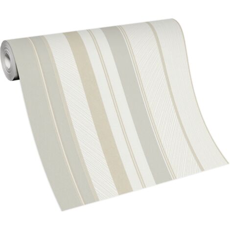 Papier peint intissé moderne crème, gris clair et blanc – Motif graphique pour chambre, couloir – Résistant à la lumière et facile à poser – Bricoflor