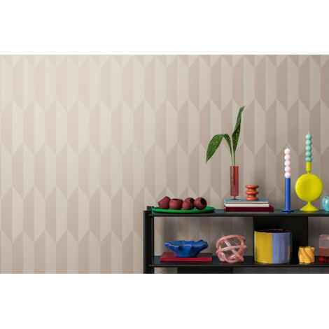 Papier peint intissé moderne, style graphique et géométrique aux tons beige et rose - 10,05 x 0,53 m - collection Cosmopolitan