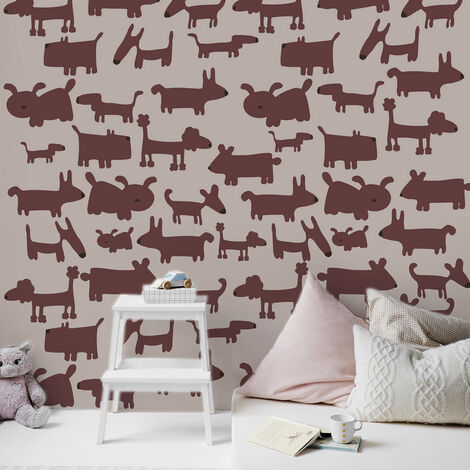 Papier peint intissé motif pochoir stylisé chiens races différentes, 270 cm X 250 cm: décorez votre intérieur avec ce produit unique