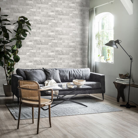 Papier peint intissé Mur Briques Loft clair 1005 x 52cm Gris