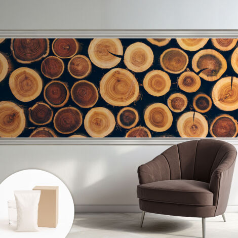 Papier peint intissé mural avec colle pour salon et chambre Décoration murale rapide - Colle incluse gratuite Cercles de bois 250x104 cm